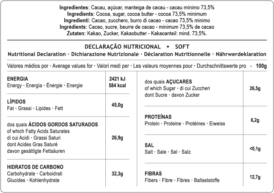 Soft 73,5% c/Nibs de cacau Cláudio Corallo 160gr